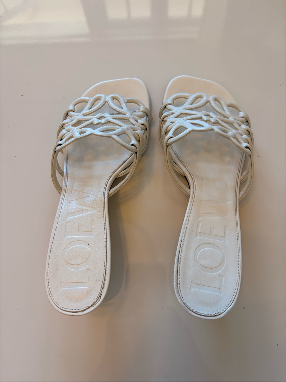 Loewe White Interlaced Leather Slide Mules - Picture 2 of 7